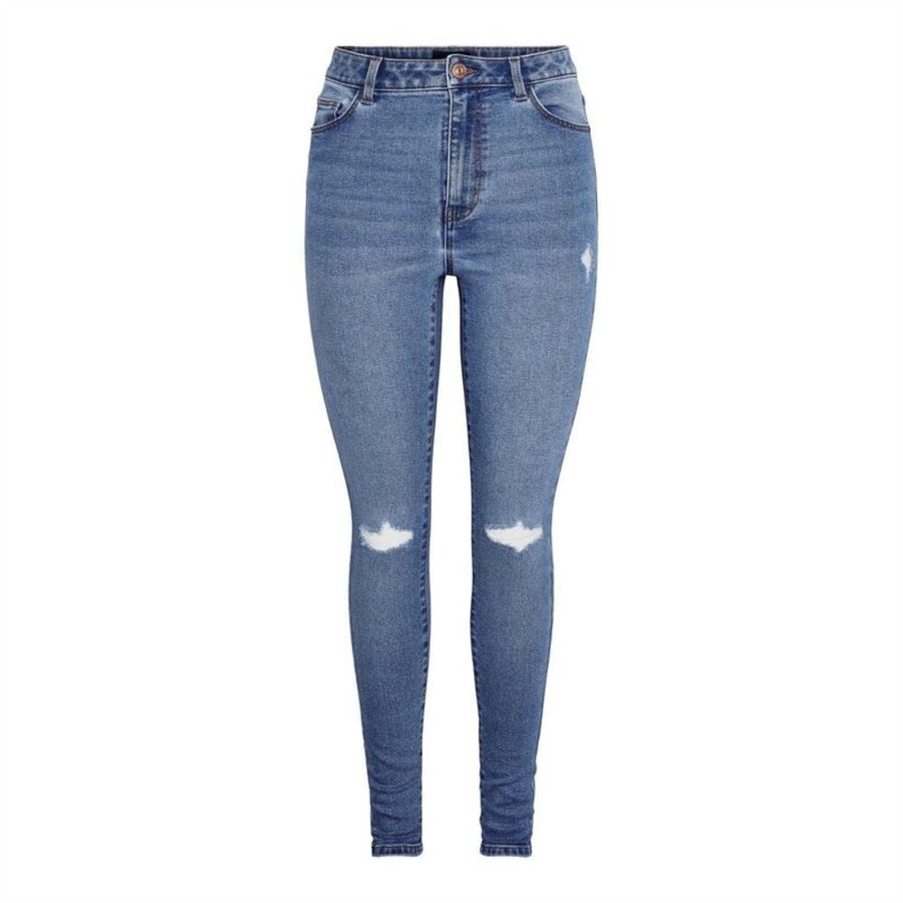 Pieces Womens/Ladies Distressed Skinny Jeans / Blue Denim